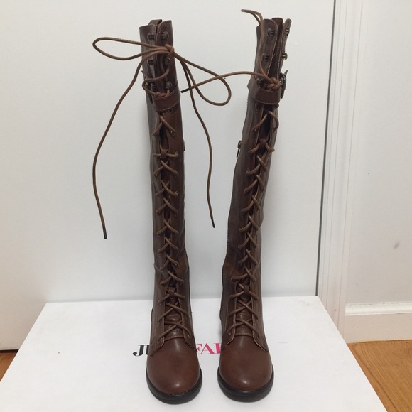 JustFab Knee High Combat Boots - Picture 2 of 6